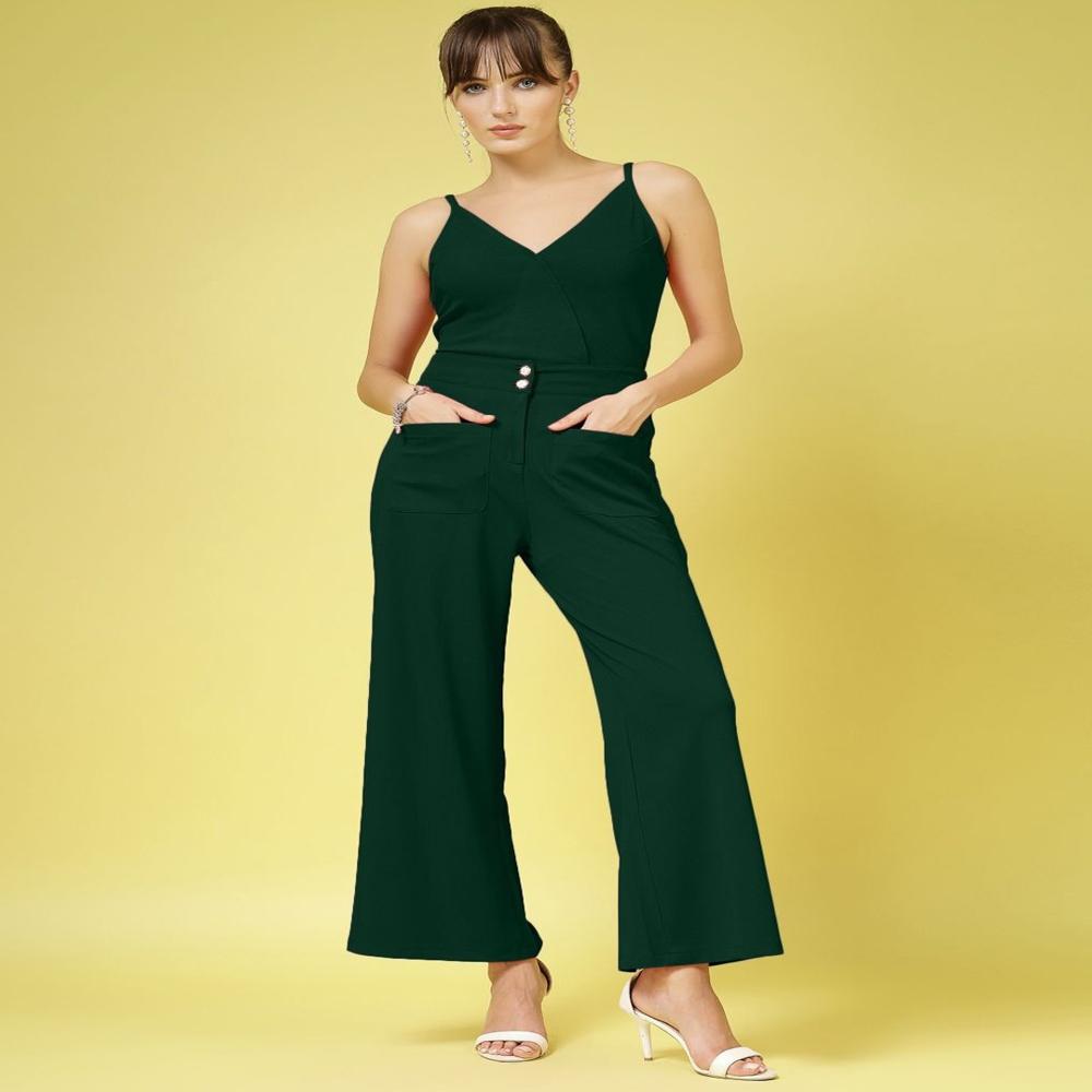 Women Sleeveless Top With Trousers Set - Color: Green
