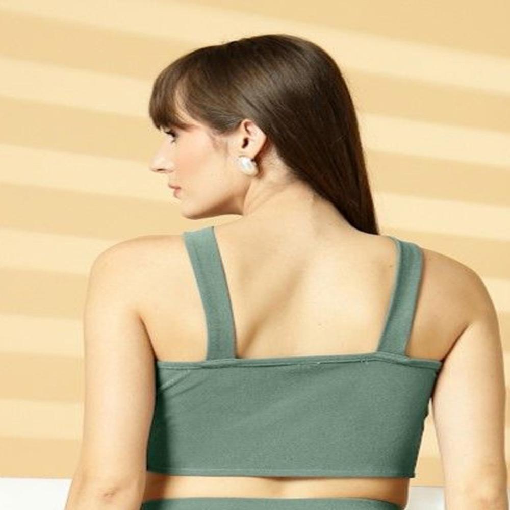 Solid Halter Neck Crop Top - Color: Green