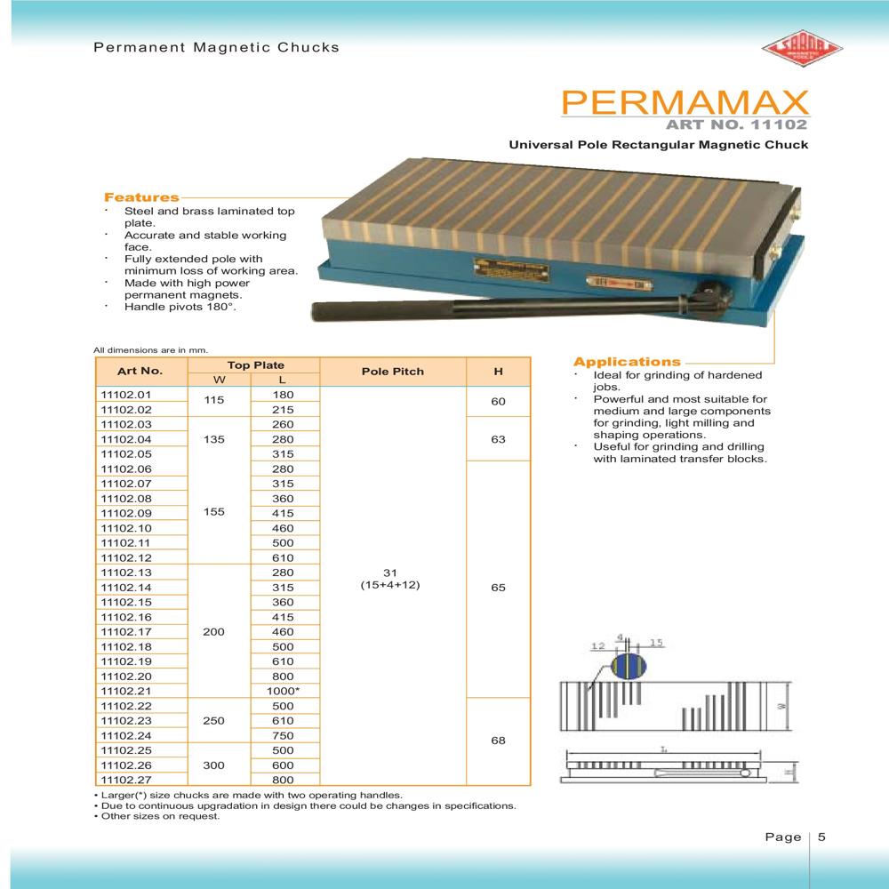 Permamax Universal Pole Rectangular Magnetic Chuck - Application: Ideal For Grinding Jobs