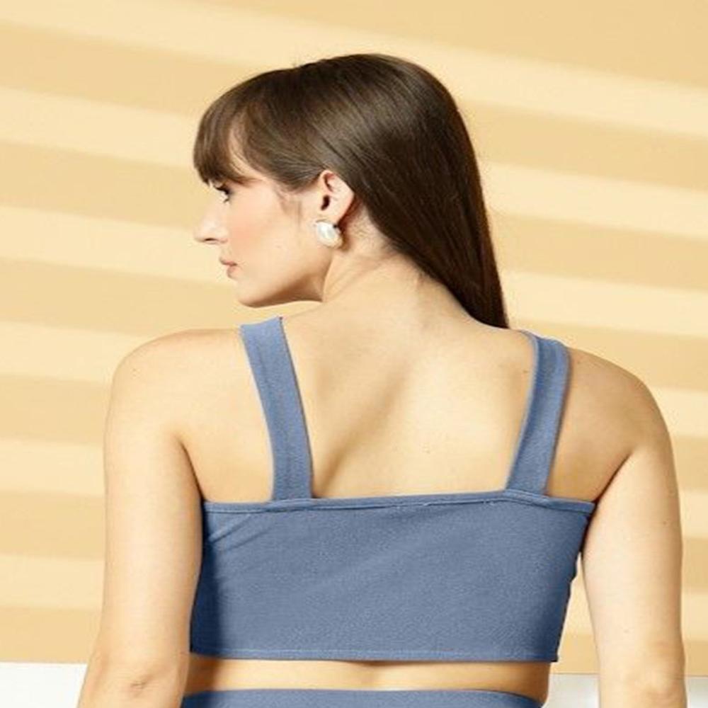 Solid Halter Neck Crop Top - Color: Blue
