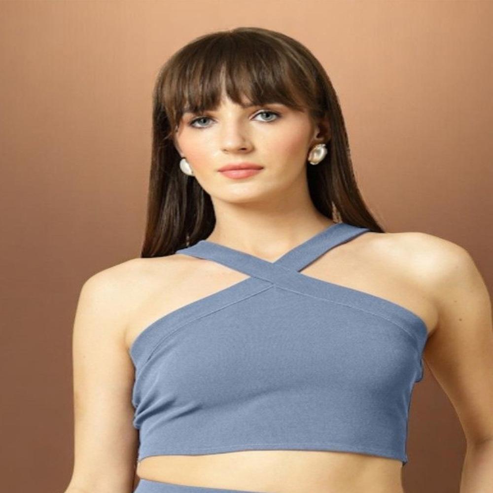 Solid Halter Neck Crop Top