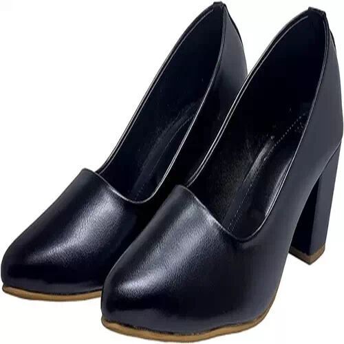Ladies Black Leather Plain Belly Shoes