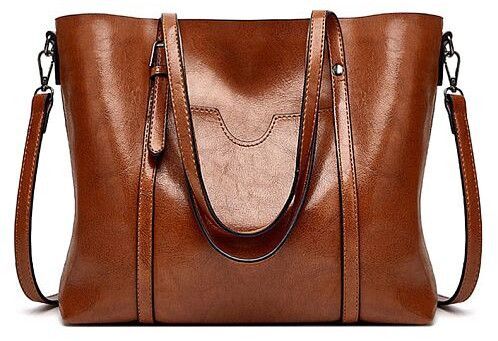 Ladies Brown Pu Leather Handbag - Gender: Women