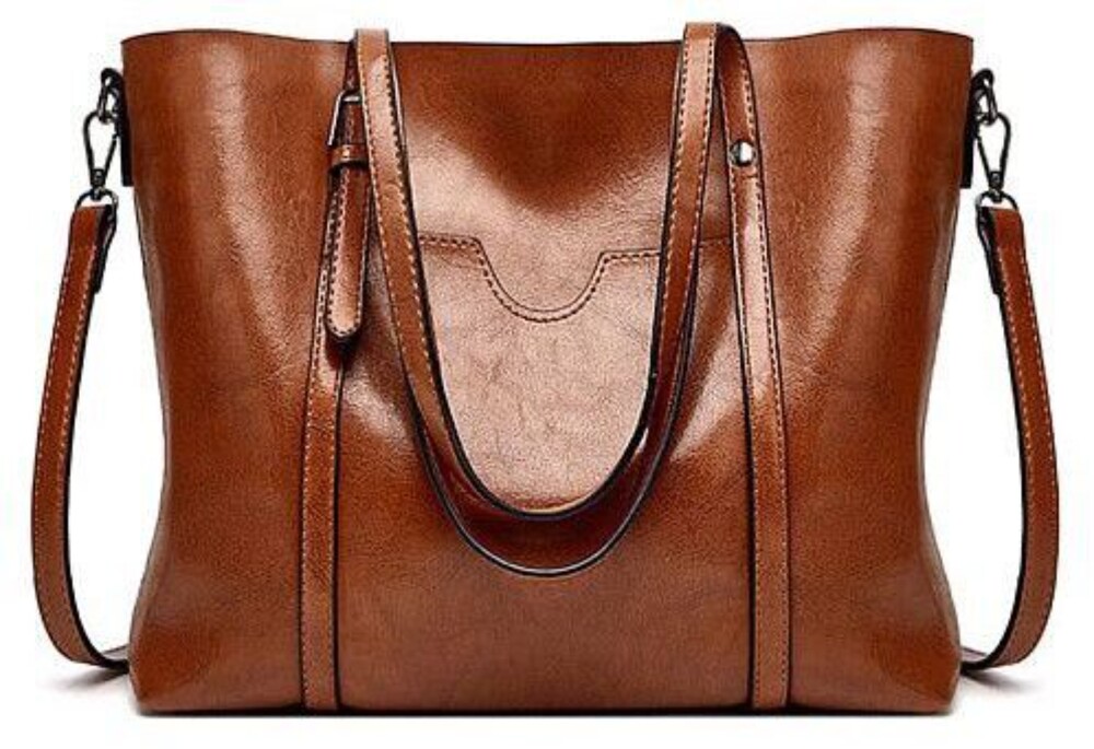 Ladies Brown Pu Leather Handbag - Gender: Women