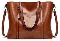 Ladies Brown Pu Leather Handbag - Gender: Women