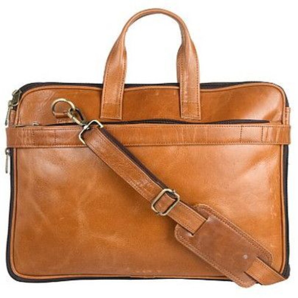 Brown Leather Laptop Bag - Gender: Men