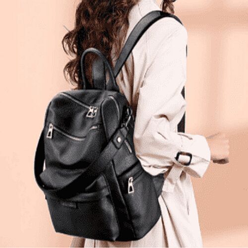 Girls Black Leather Backpack Bag
