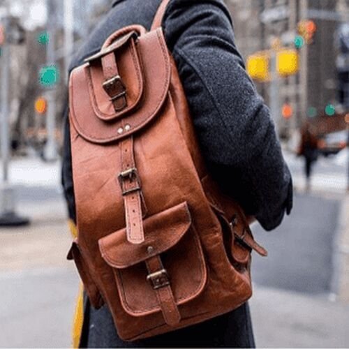 Mens Brown Leather Vintage Backpack Bag
