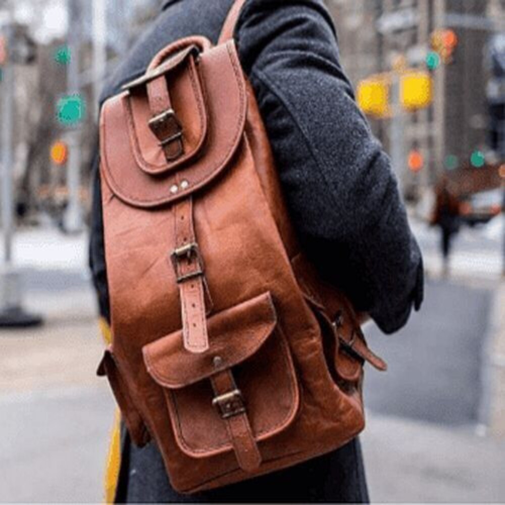 Mens Brown Leather Vintage Backpack Bag - Gender: Unisex