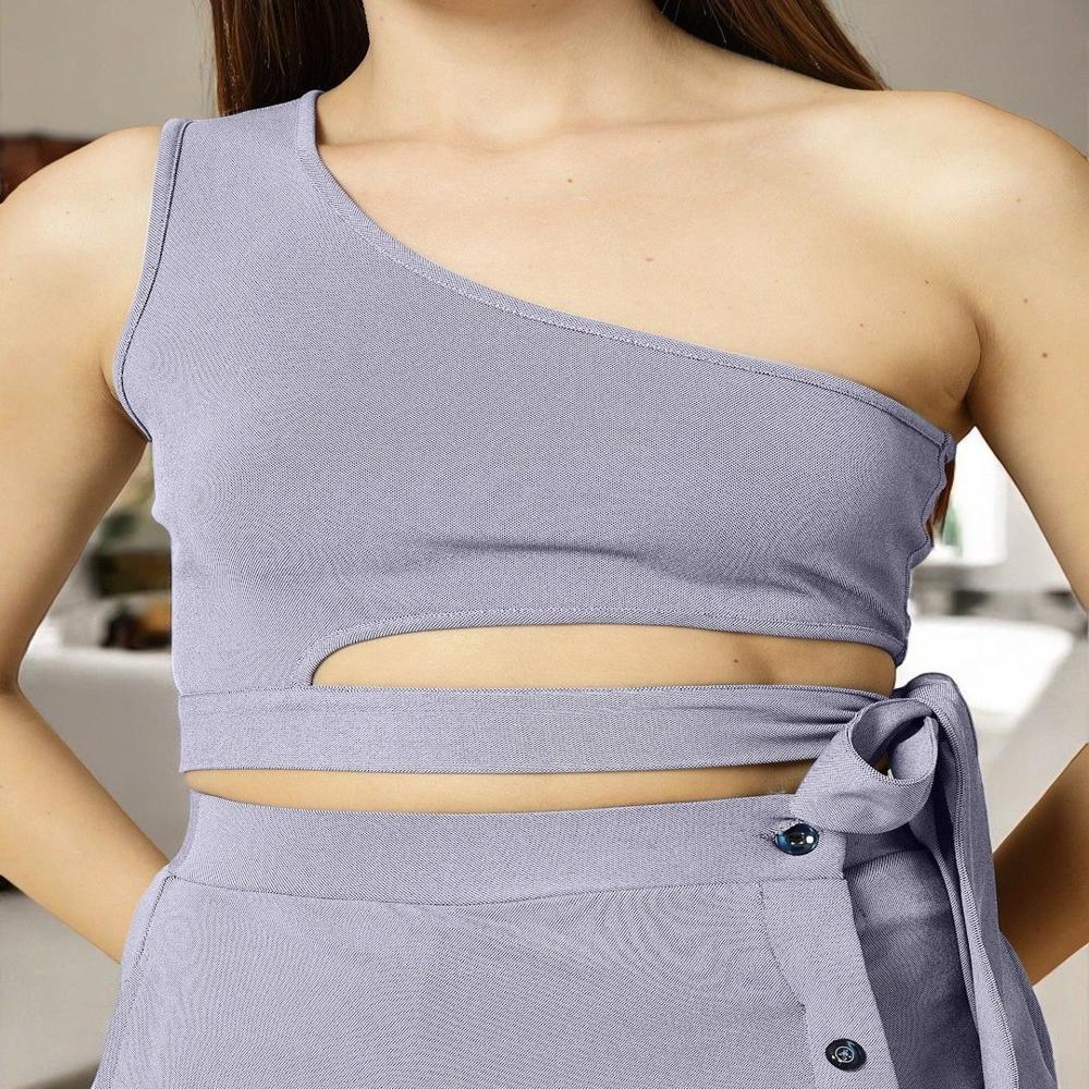 One Shoulder Crepe Crop Top