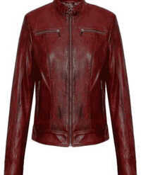Ladies Brown Leather Jacket - Color: Red