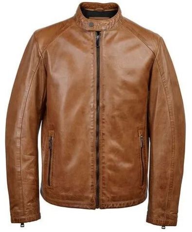 Mens Brown Full Sleeves Leather Jacket