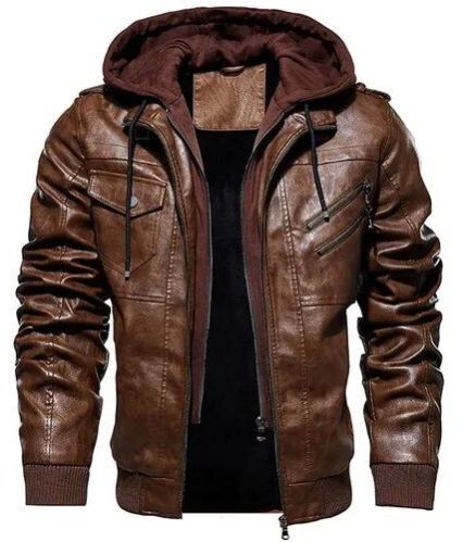 Mens Full Sleeve Party Wear Brown Leather Jacket
