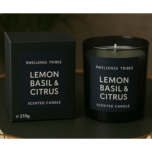 210G Lemon Basil And Citrus Scented Candle - Color: Black (Outside)