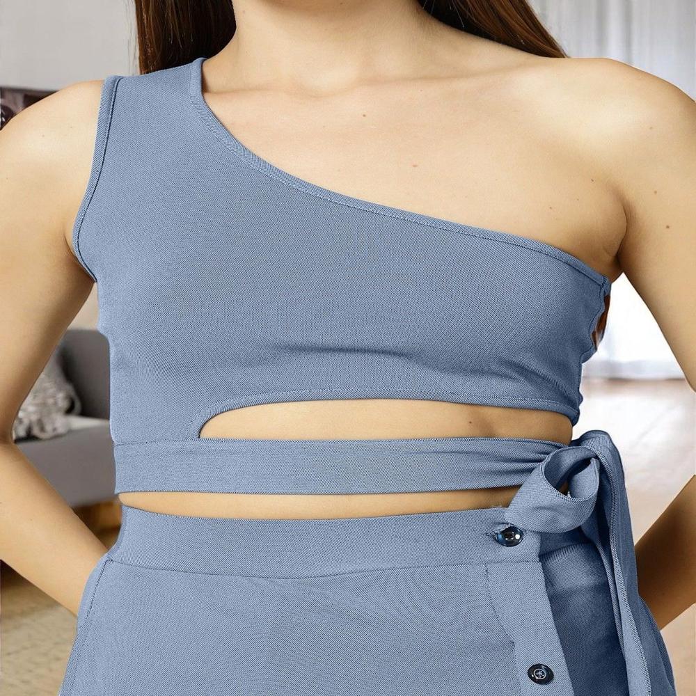 One Shoulder Crepe Crop Top , S