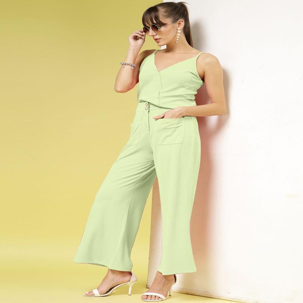 Green Relaxed Fit Mid-rise Wide Leg Trousers - Ethnic Region: Indian