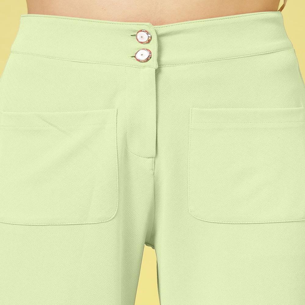 Green Relaxed Fit Mid-Rise Wide Leg Trousers