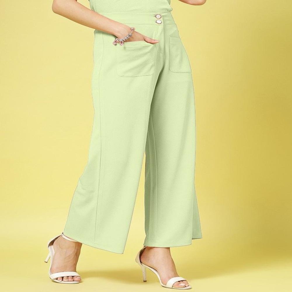 Green Relaxed Fit Mid-Rise Wide Leg Trousers