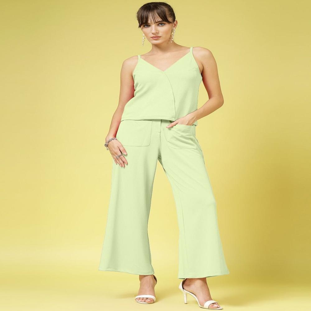 Green Relaxed Fit Mid-Rise Wide Leg Trousers