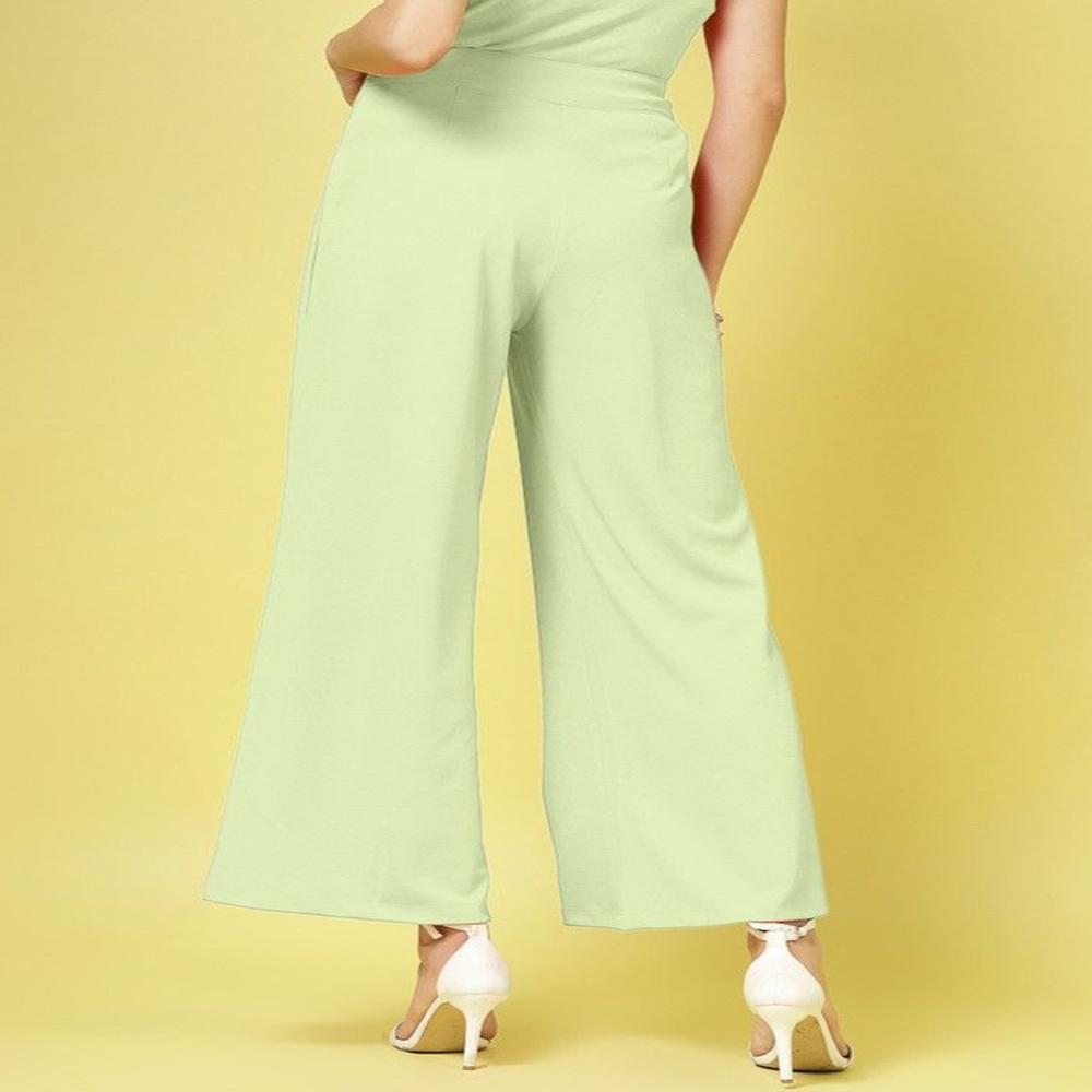 Green Relaxed Fit Mid-Rise Wide Leg Trousers