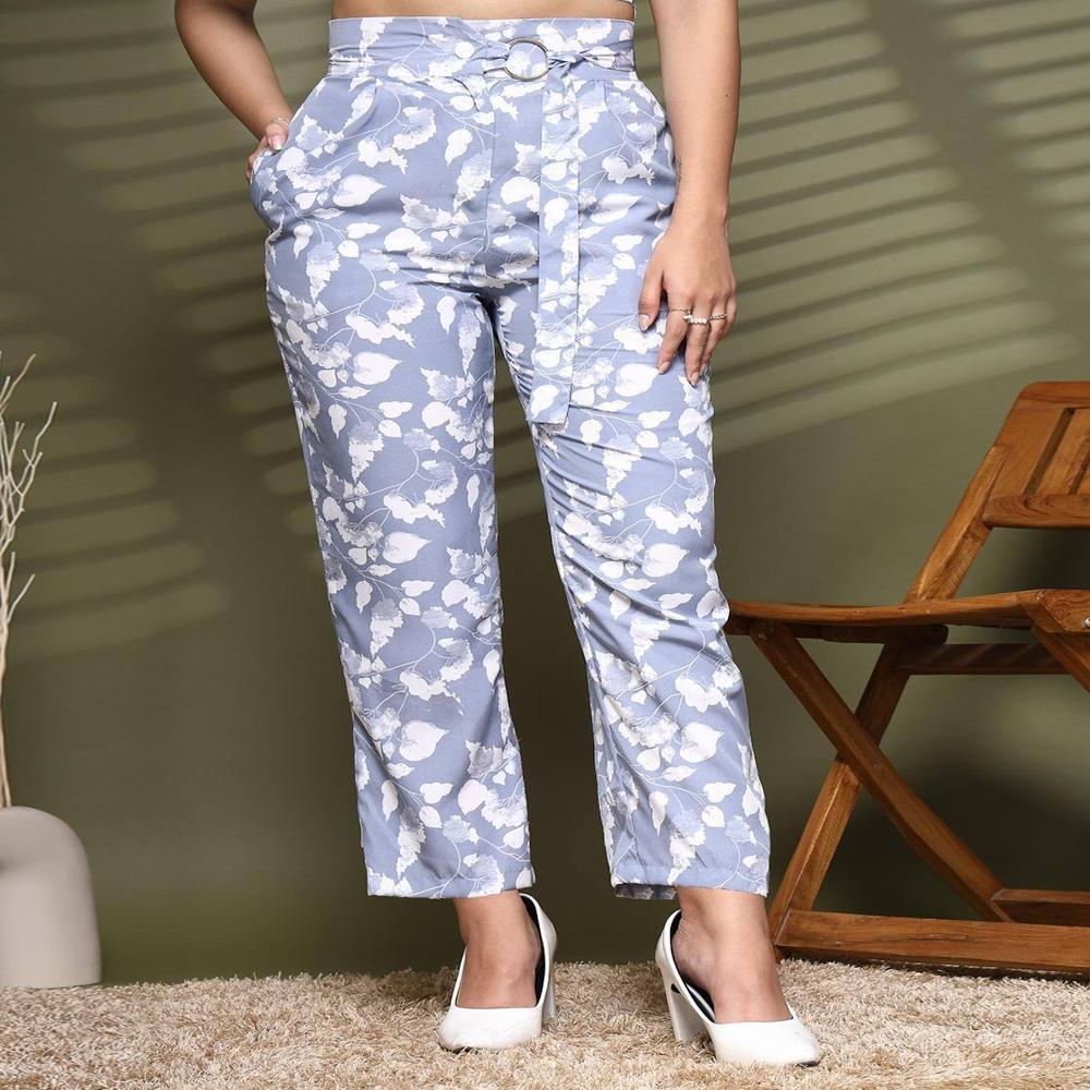 Leaf Print Trousers - Color: Purple