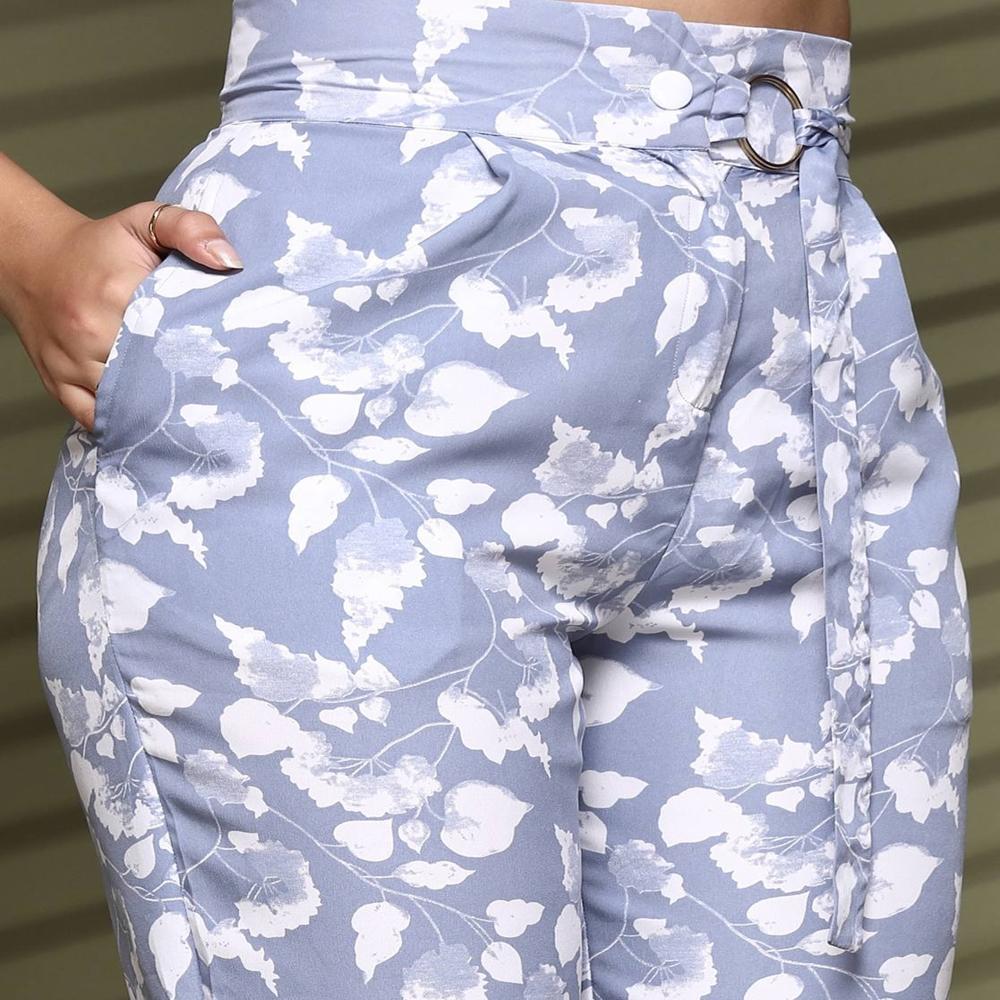 Leaf Print Trousers - Color: Purple