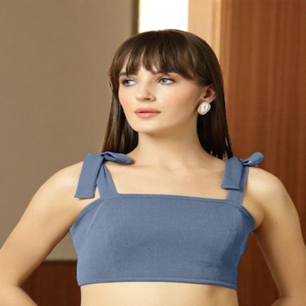 Blue Crop Regular Top - Design: Solid