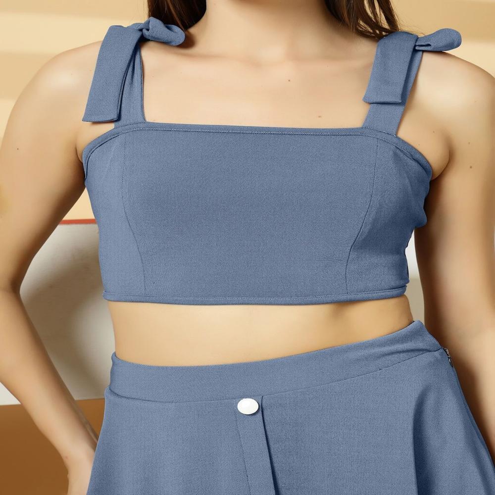 Blue Crop Regular Top - Design: Solid
