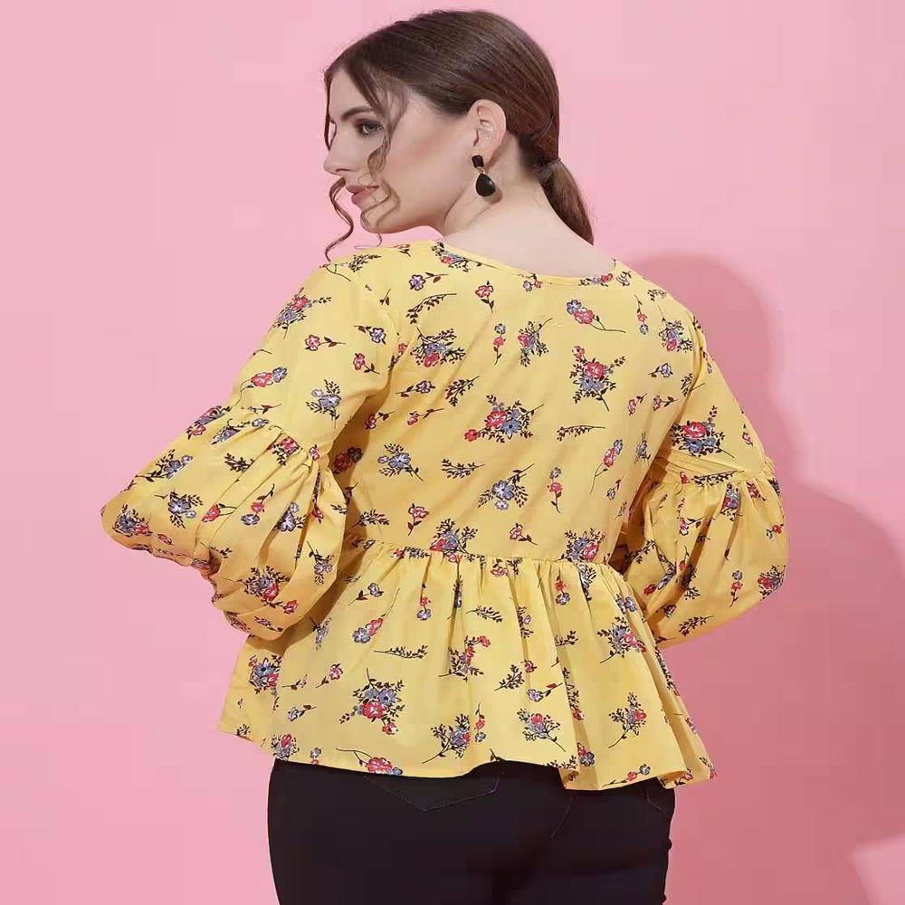 Floral Print Top with Tie-Up Neck , Flared Sleeve