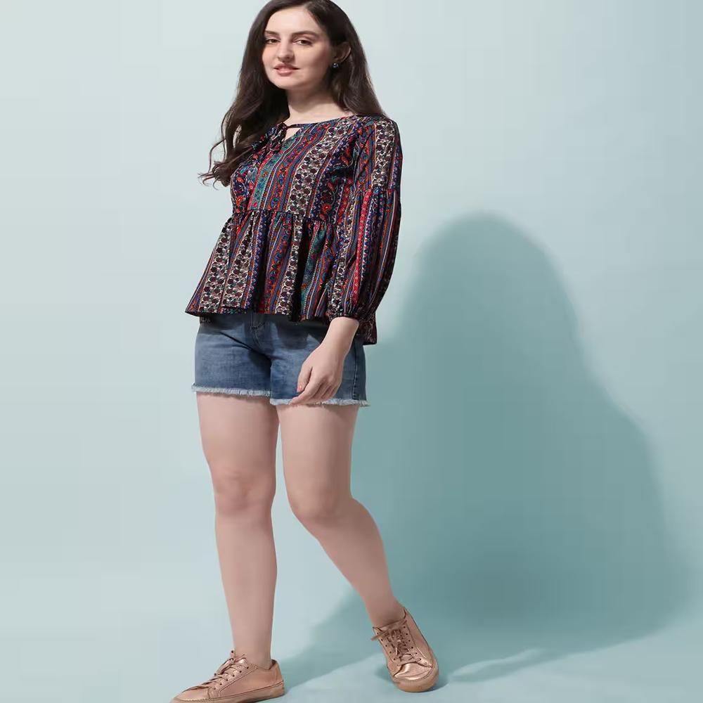 Women Top With Tie-Up Neck - Color: Black