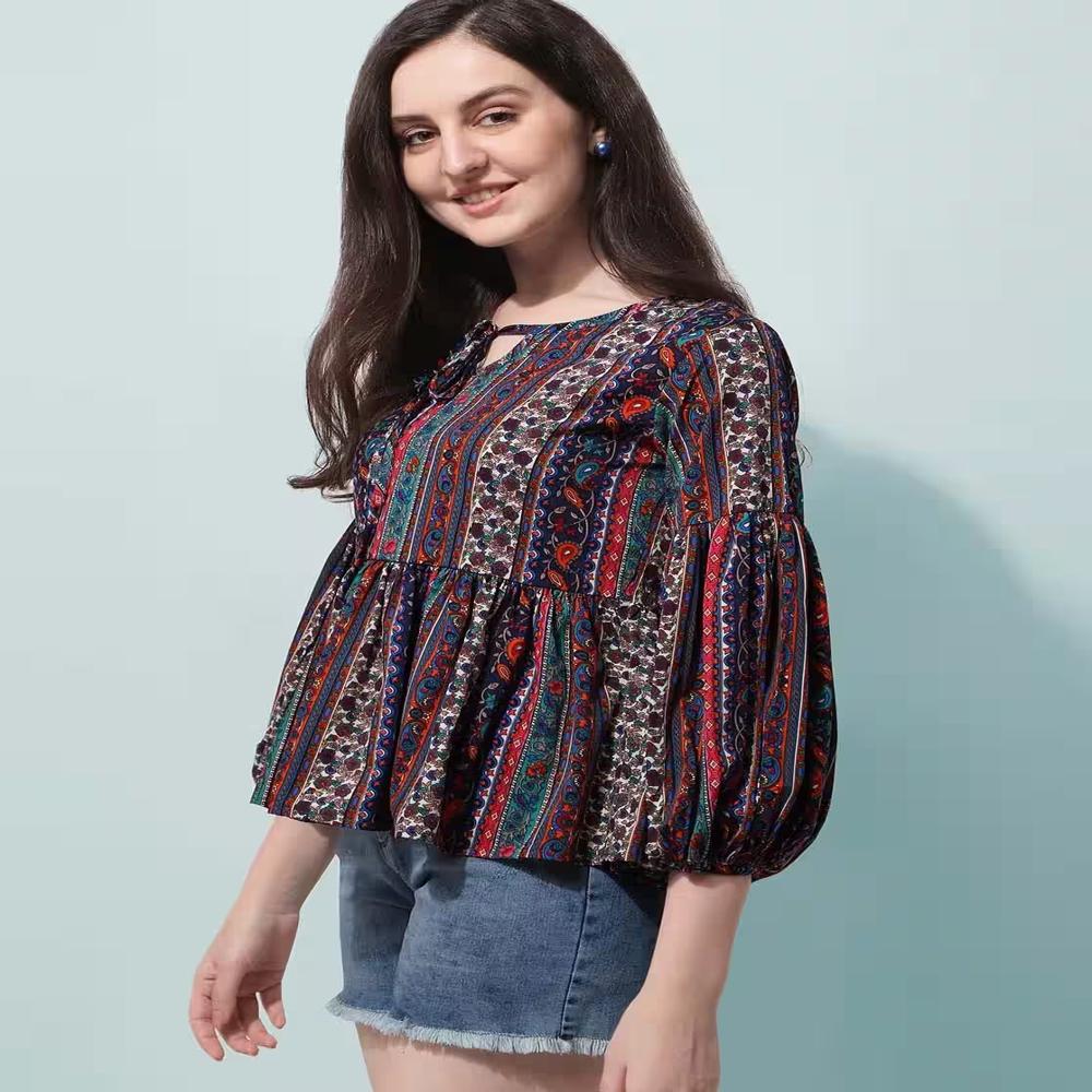 Women Top with Tie-Up Neck