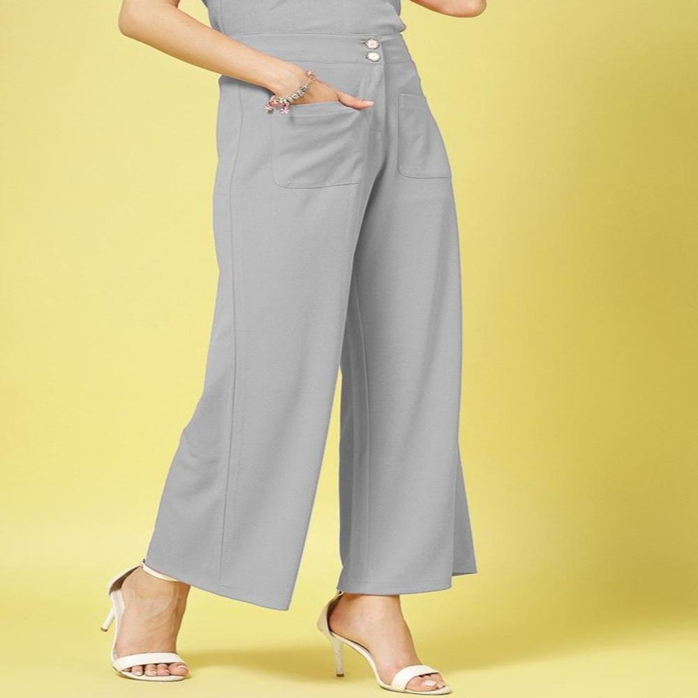 Solid V-Neck Sleeveless Crop Top and trouser