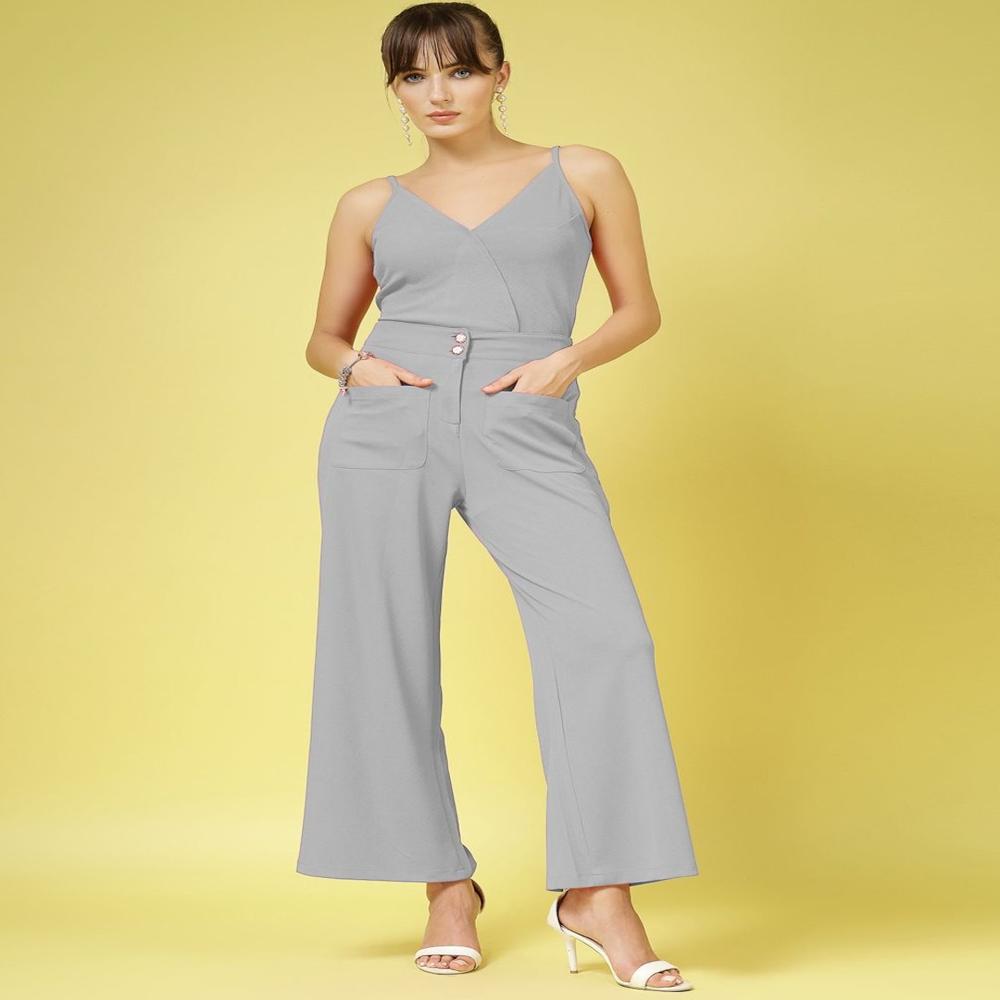 Solid V-Neck Sleeveless Crop Top and trouser
