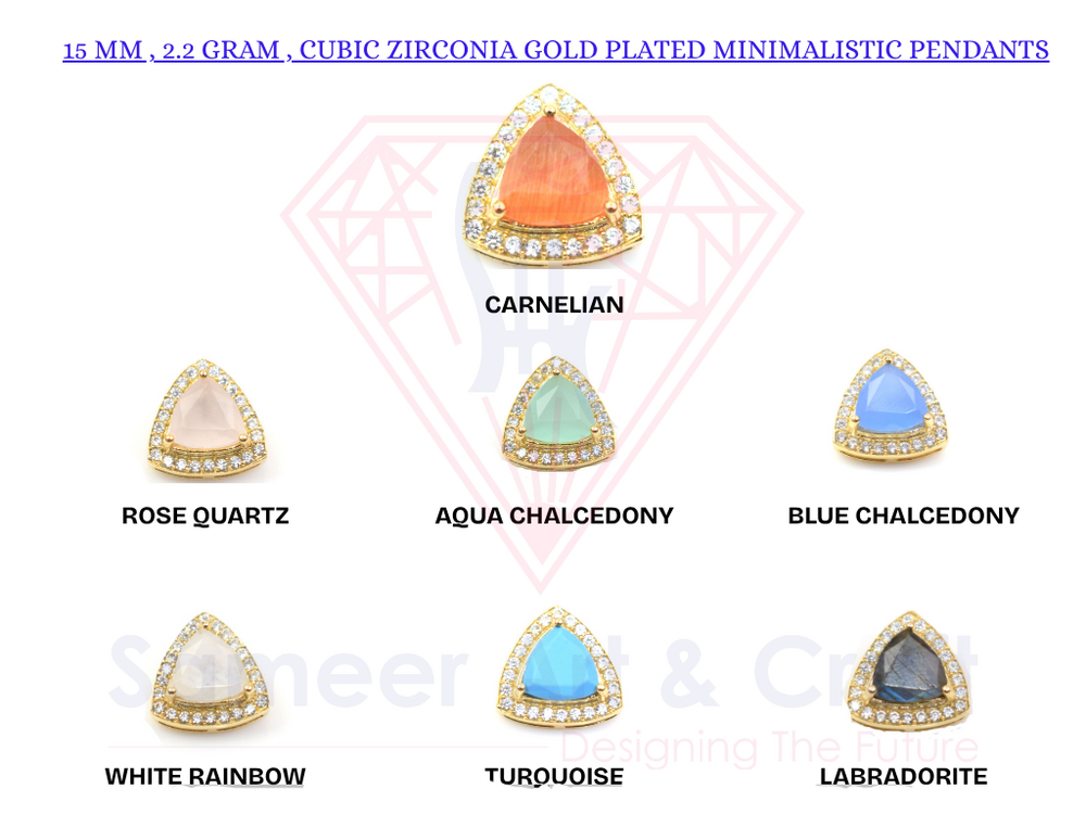 Cubic Zirconia Gold Plated Trillion Shaped Minimalistic Gemstone Pendants
