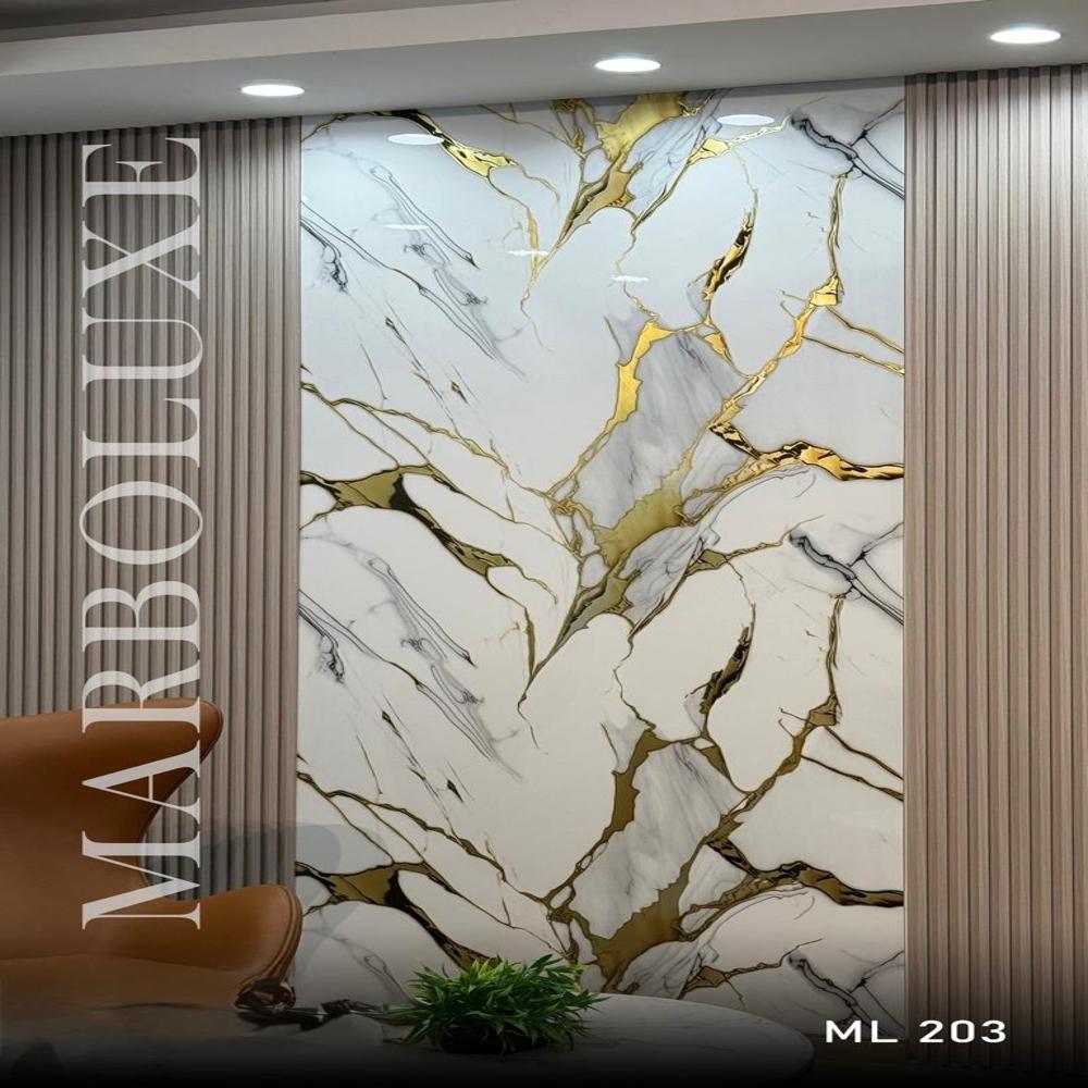 Spc/pvc/ Bamboo Marble Sheet With Gold Inlay - Color: Multi Color