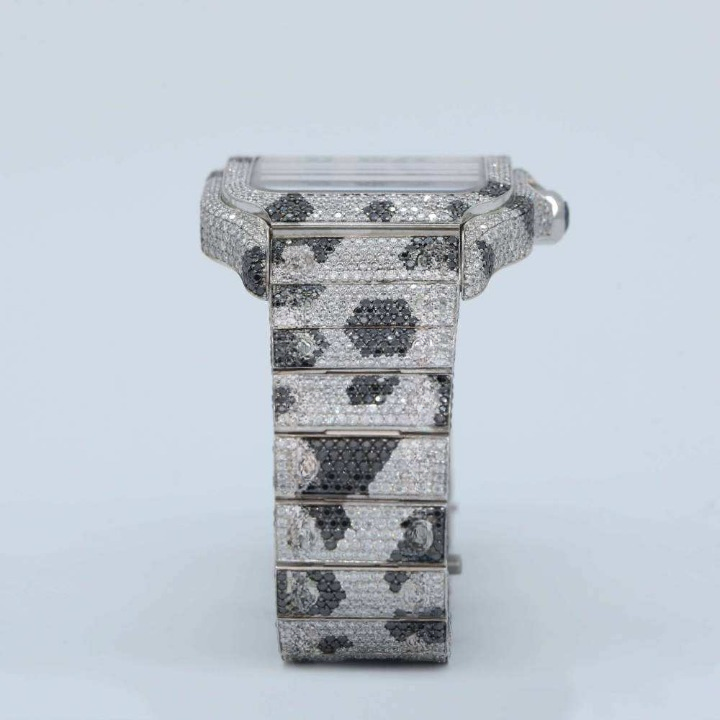 Luxurious Style Black White Moissanite Diamond Crafted Watch Us Flag Roman Dial Date Function Iced Out Quartz For Men And Women - Color: Multi