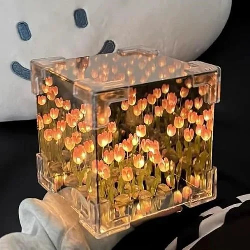 Diy Tulips Cube Mirror Lamp - Color: Transparent