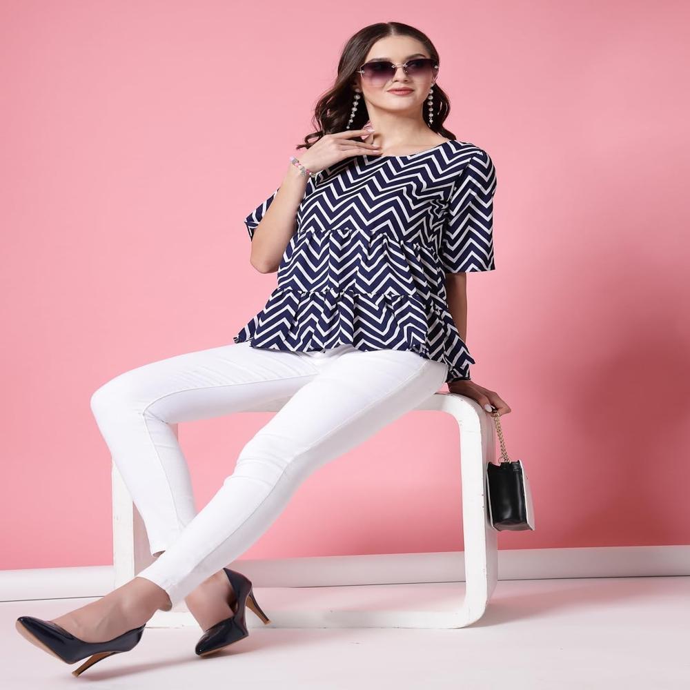 Floral Relaxed Fit Tunic - Color: Blue