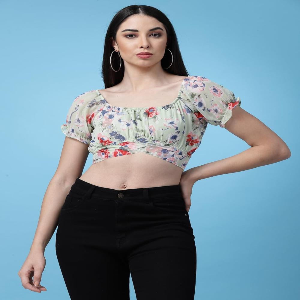 Women's Floral Fit Top , Puff Sleeve