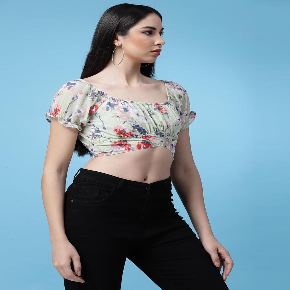 Women's Floral Fit Top , Puff Sleeve