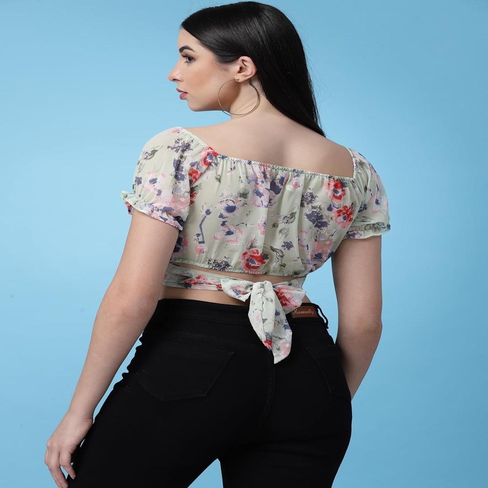 Women's Floral Fit Top , Puff Sleeve