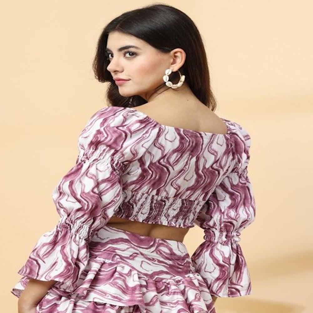 Abstract Print Bell Sleeve Crepe Top