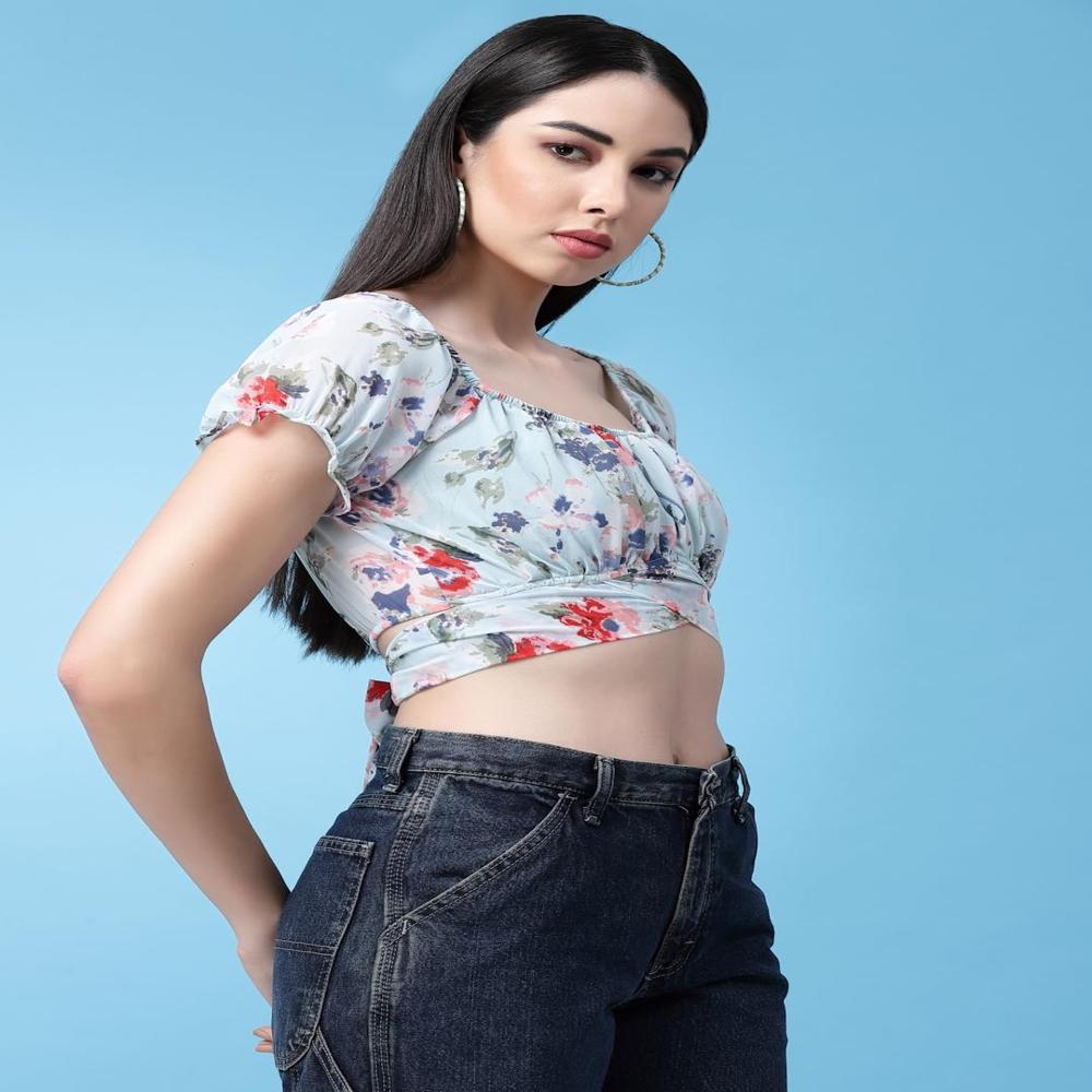 Women's Floral Top , Puff Sleeve