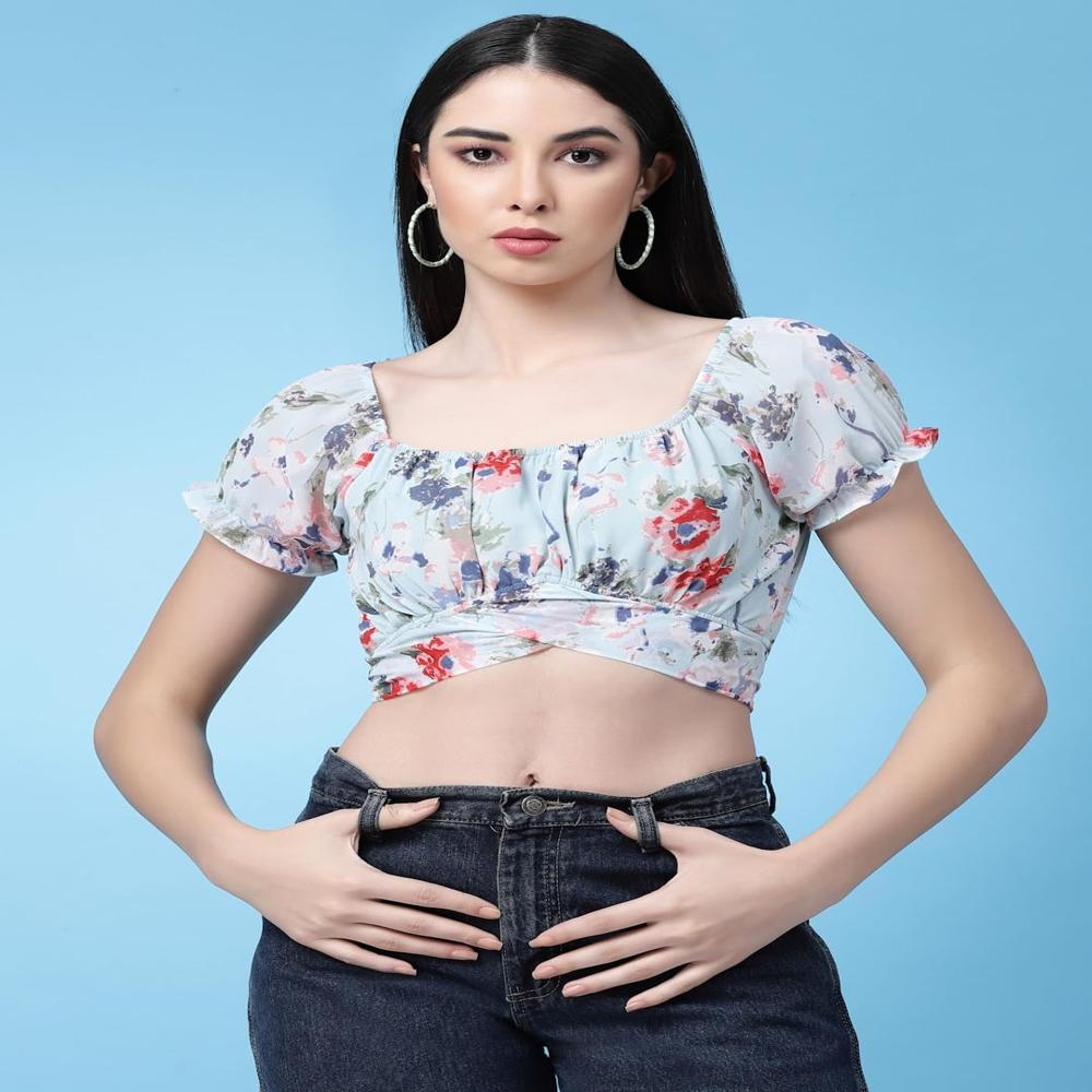 Women's Floral Top , Puff Sleeve