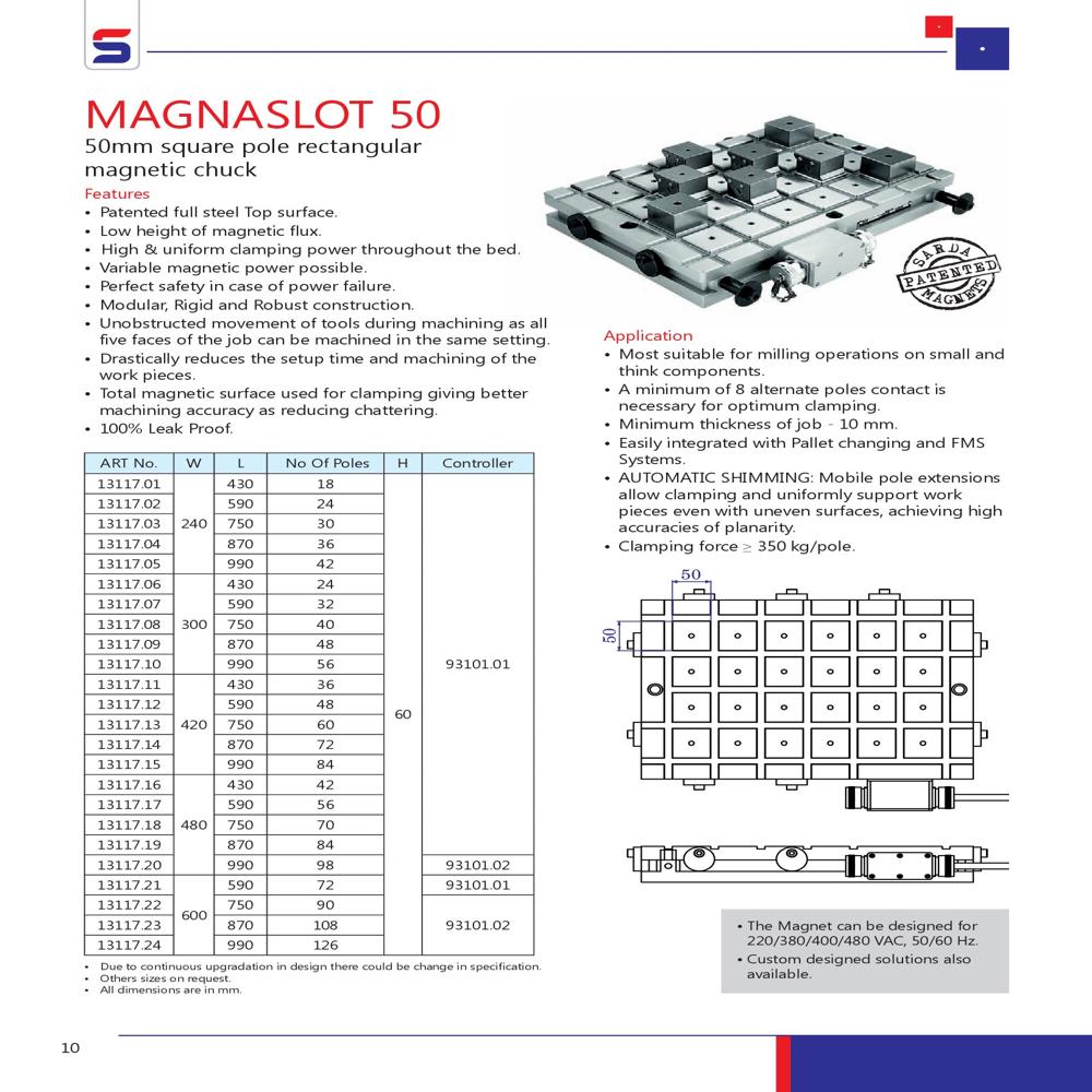 MAGNASLOT-50 Square Pole Rectangular Magnetic Chuck 50mm