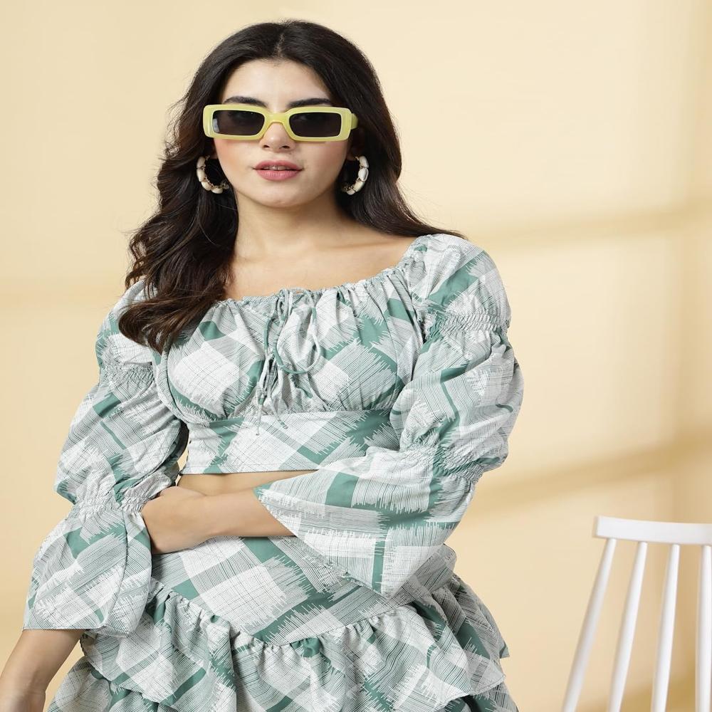 Printed Crop Crepe Top