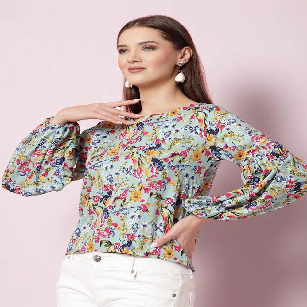 Floral Print Round Neck Cuffed