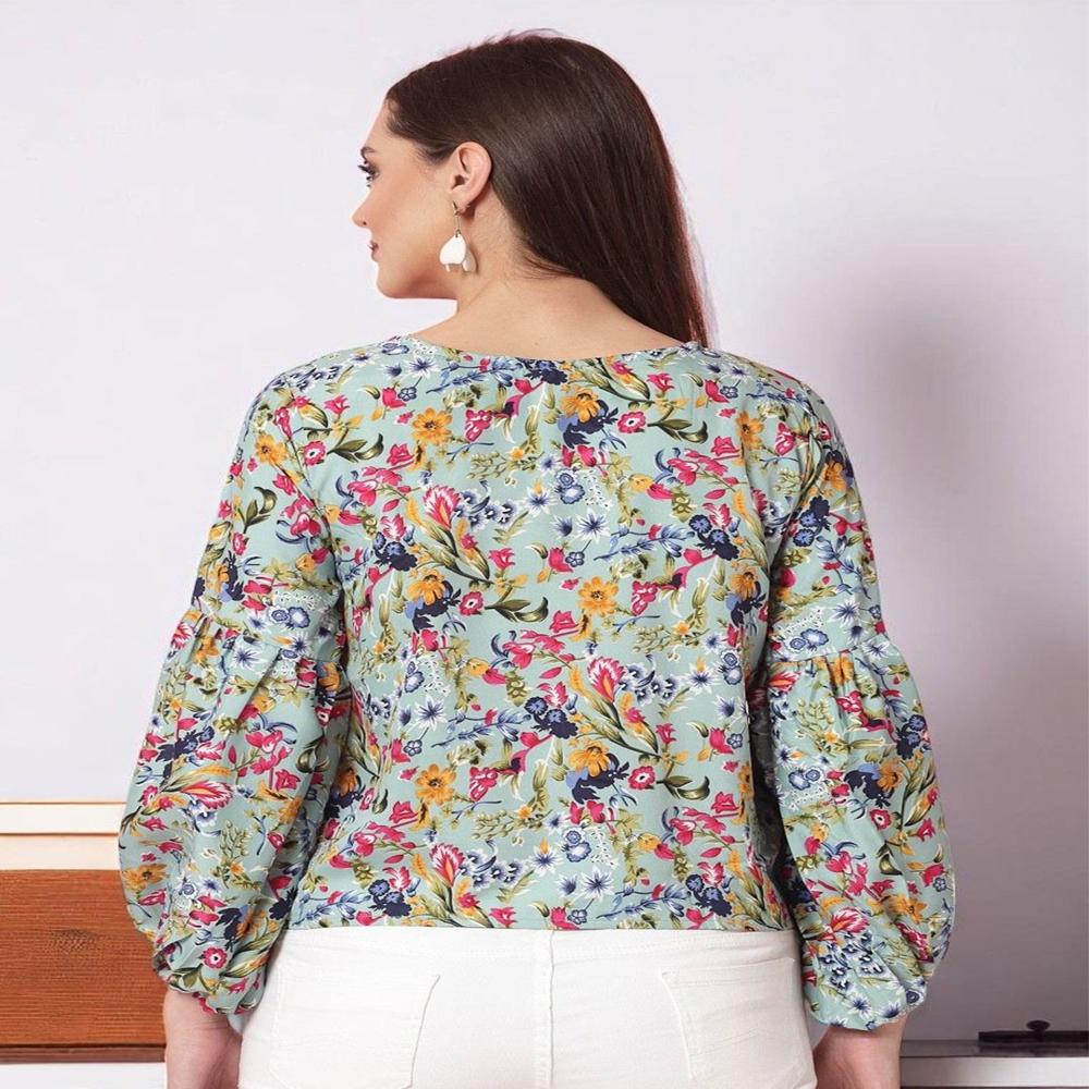 Floral Print Round Neck Cuffed