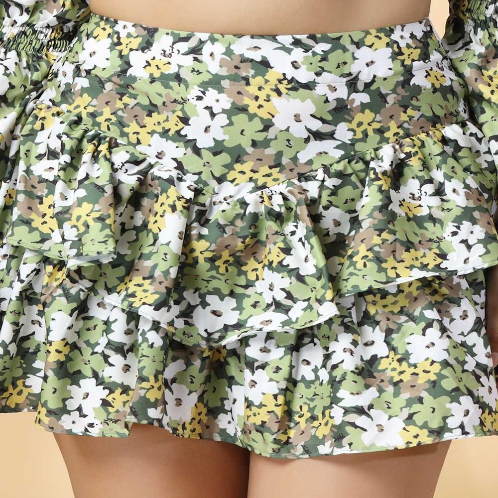 Floral Print Crop Top - Color: Green