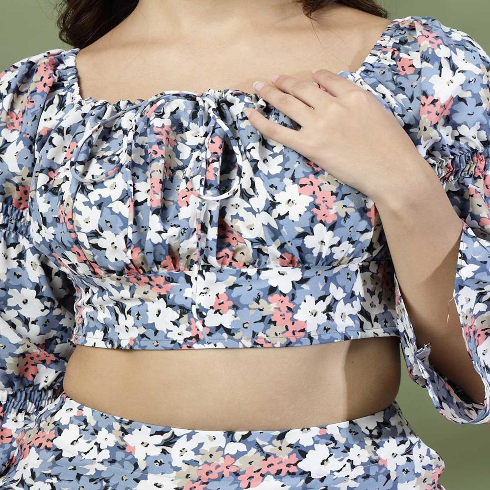 Floral Print Top with Skirt Set